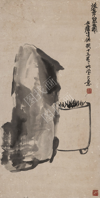 近现代 吴昌硕 延年益寿图轴 71X36cm